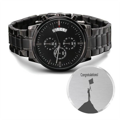 Congratulations on Your Achievement Engraved Design Black Chronograph Watch
