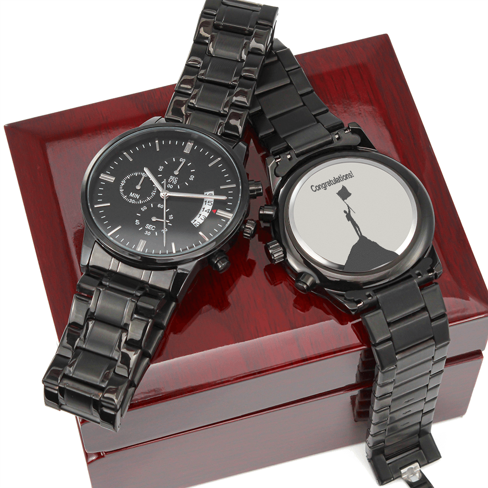 Congratulations on Your Achievement Engraved Design Black Chronograph Watch