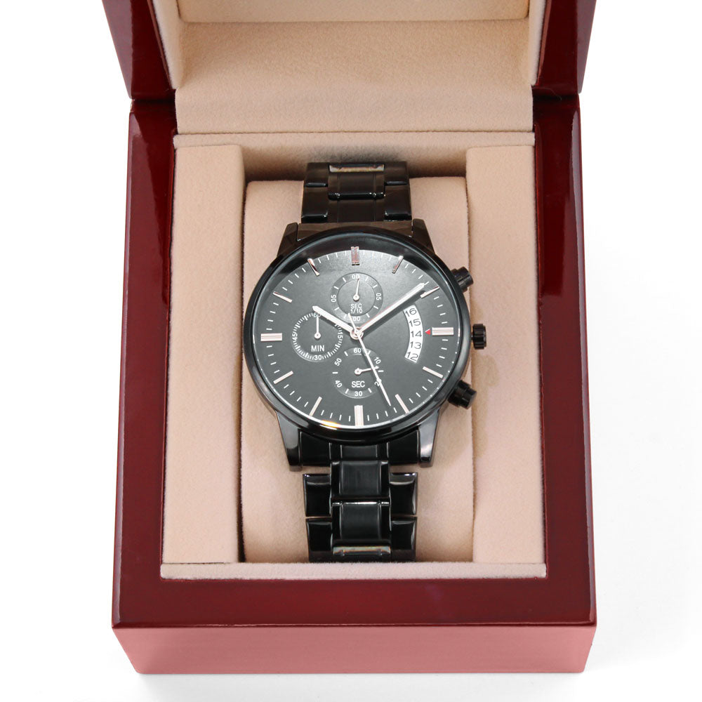 Congratulations on Your Achievement Engraved Design Black Chronograph Watch