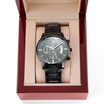 Congratulations on Your Achievement Engraved Design Black Chronograph Watch
