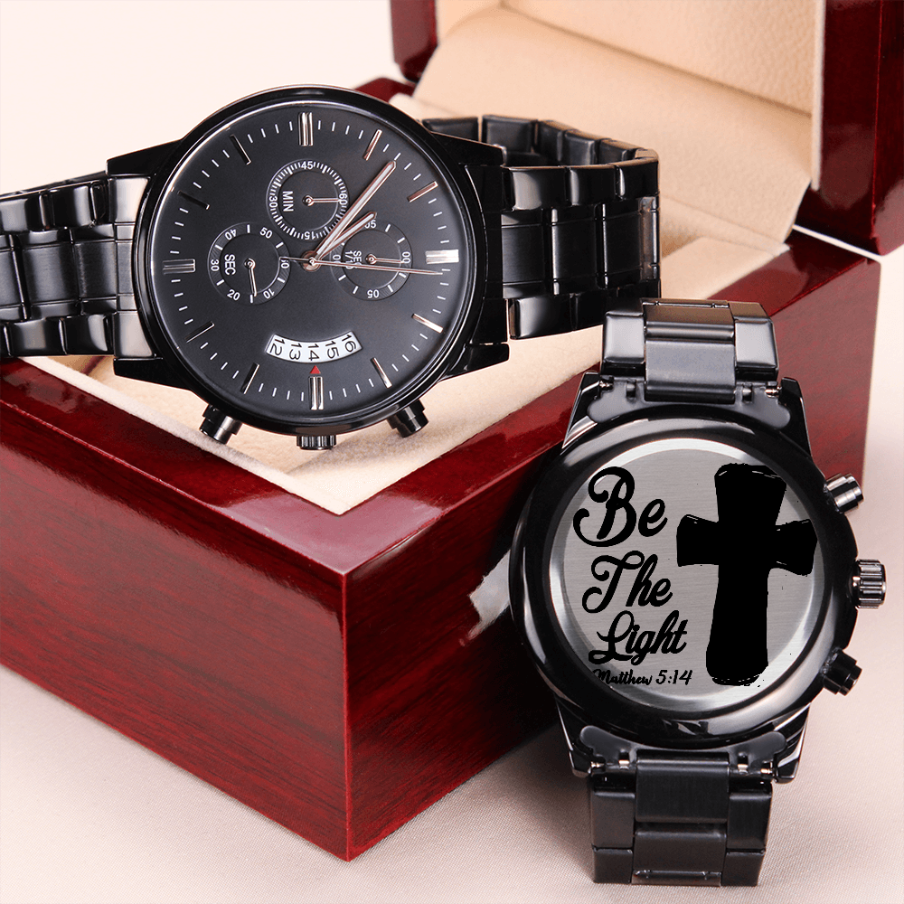 Be the Light Faith Based Engraved Black Chronograph Watch
