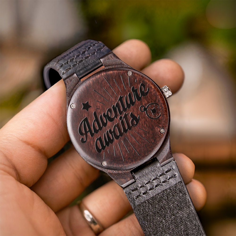 Adventure Awaits Engraved Wooden Luxury Watch