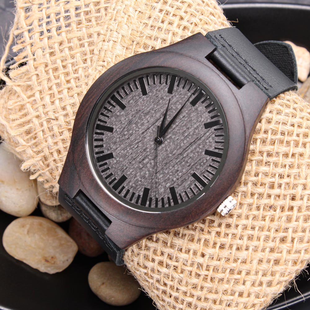 Happy Birthday Engraved Wooden Watch & Leather Band