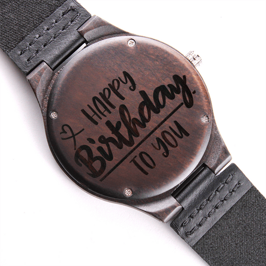 Happy Birthday to You Engraved Wooden Watch with Leather Strap