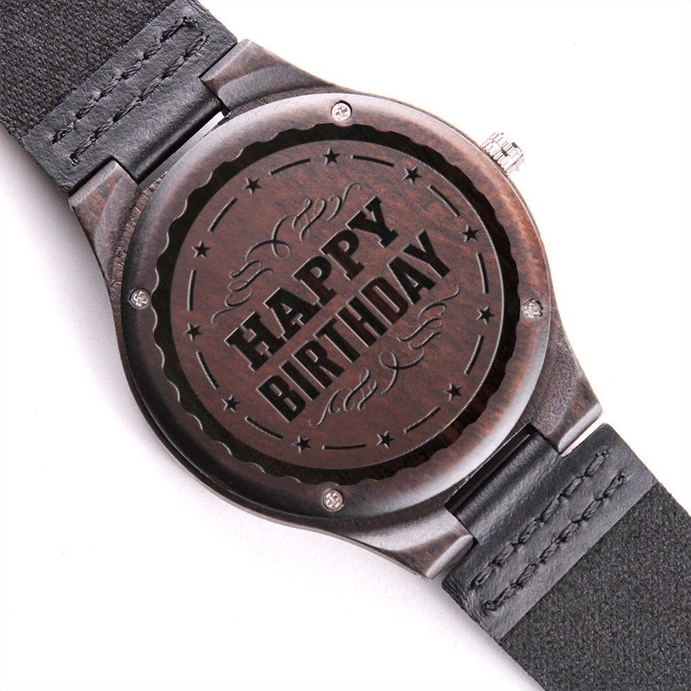 Happy Birthday Engraved Wooden Watch & Leather Band