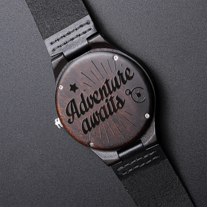 Adventure Awaits Engraved Wooden Luxury Watch