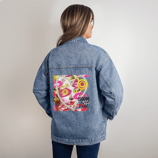 Choose to Shine Fashion Collage Oversized Women's DTG Denim Jacket