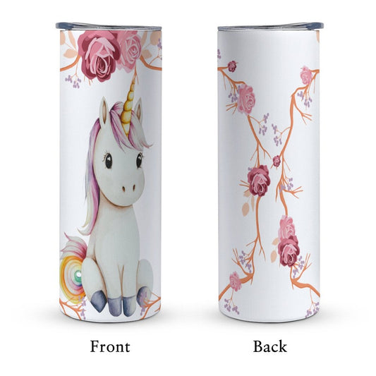 Baby Unicorn with Pink Roses 20oz Stainless Steel Travel Mug with Lid