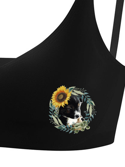 Cute Black Puppy Seamless Bra for Women (Front Printing)