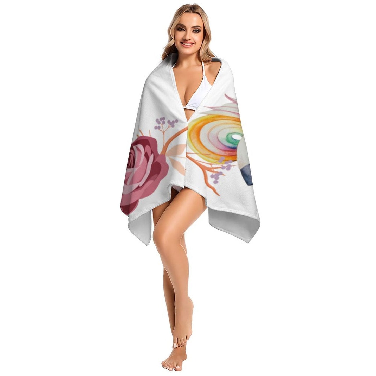 Baby Unicorn with Pink Roses Beach Towel - 61.4" x 30.3