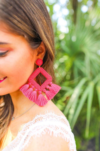 Hot Pink Ellie Fringe Drop Earrings