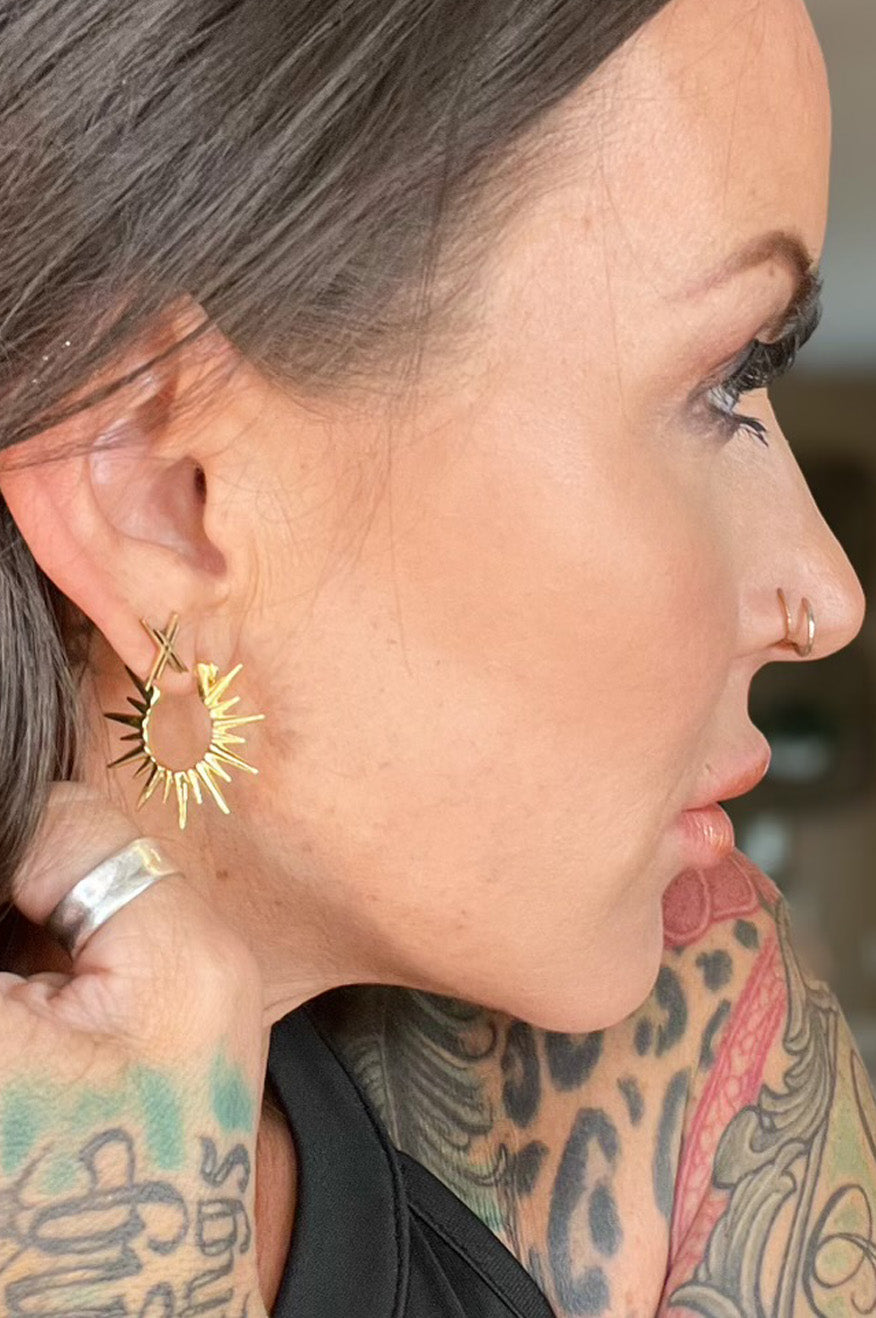 Burst of Spirit Hoop Gold Earrings